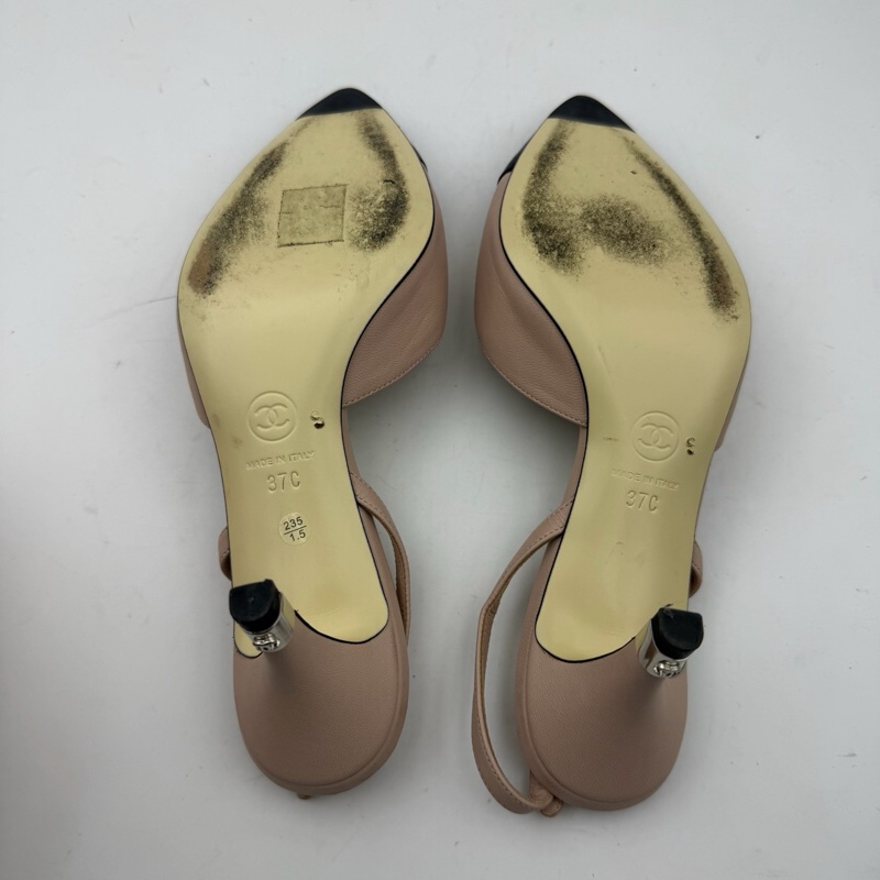 chanel香奈兒黑粉珍珠高跟涼鞋/無盒/37碼 S印-6