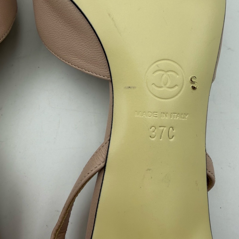 chanel香奈兒黑粉珍珠高跟涼鞋/無盒/37碼 S印-8