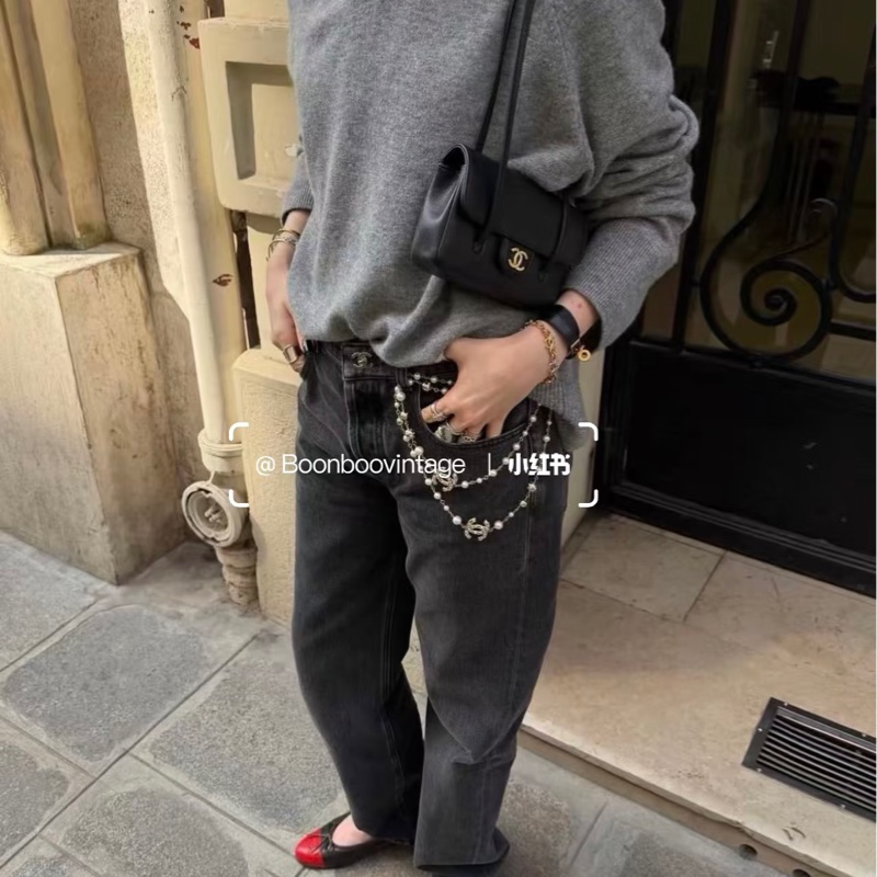 全新Chanel 26S 書包扣灰黑色牛仔褲 38碼-3