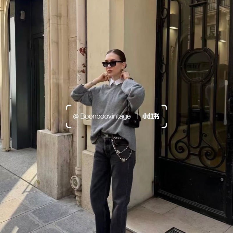 全新Chanel 26S 書包扣灰黑色牛仔褲 38碼-4