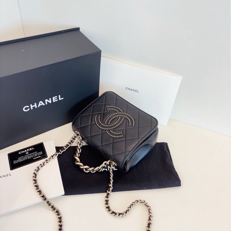 Chanel 香奈兒 黑金外縫鉚釘 金珠大雙C翻蓋方胖子-7