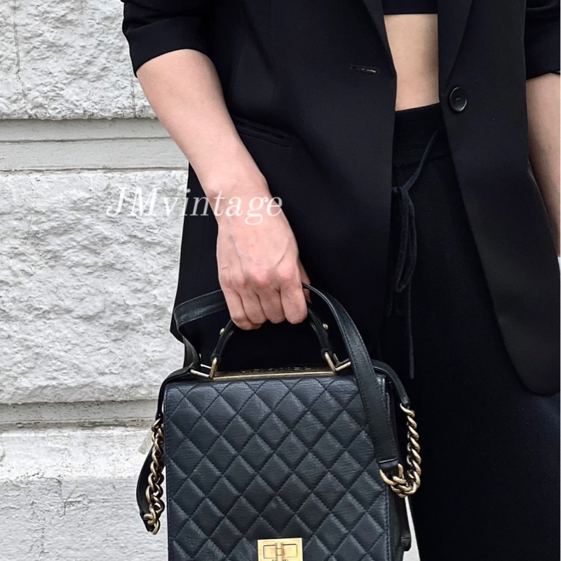 Chanel香奈兒 黑金2.55 Kelly Handle復古郵差包-3