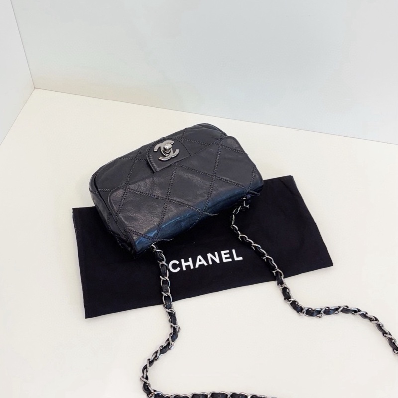Chanel 香奈兒 季節款 牛皮 黑色外縫銀絲線大格紋-5