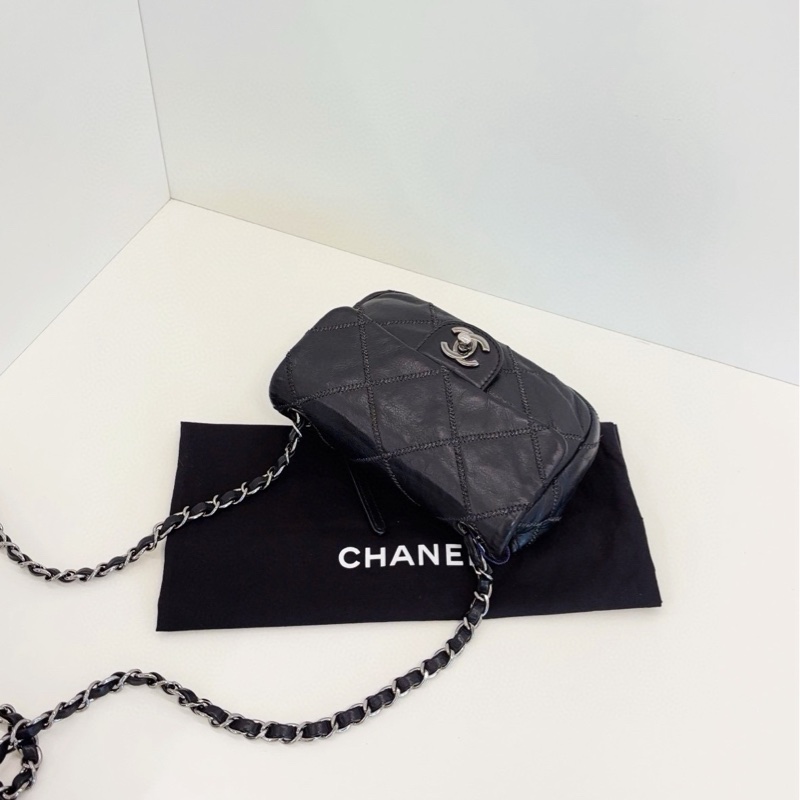 Chanel 香奈兒 季節款 牛皮 黑色外縫銀絲線大格紋-6