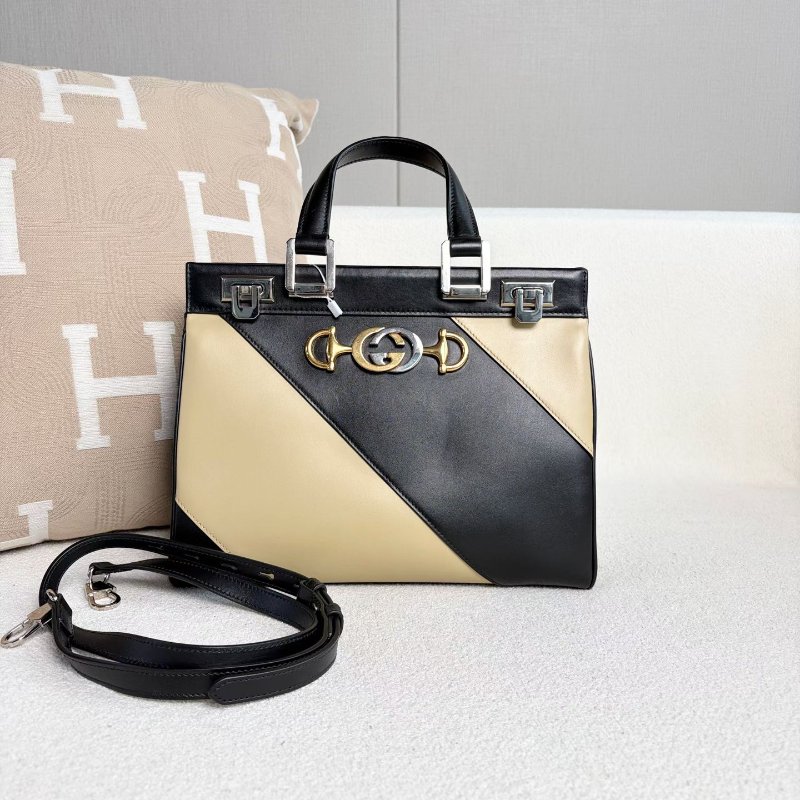 Gucci ZUMI全皮拼色手提斜背包27.5*21*10 98新配件塵袋-1