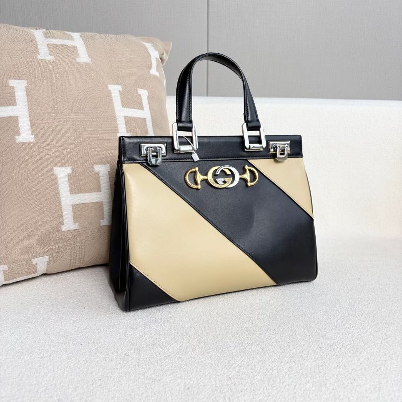 Gucci ZUMI全皮拼色手提斜背包27.5*21*10 98新配件塵袋-2