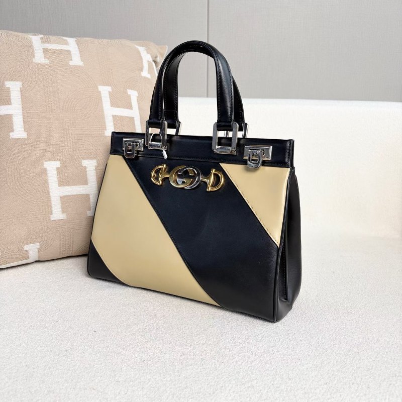 Gucci ZUMI全皮拼色手提斜背包27.5*21*10 98新配件塵袋-3