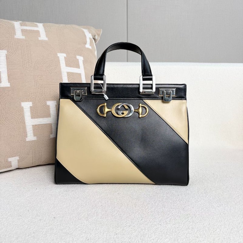 Gucci ZUMI全皮拼色手提斜背包27.5*21*10 98新配件塵袋-4