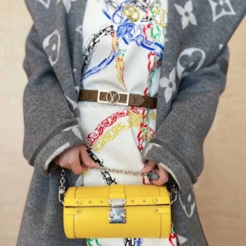 LV Papillon TRUNK  黃色牛皮水波紋鏈條包腋下包 芯片款 19*9*9cm 98新配件塵袋