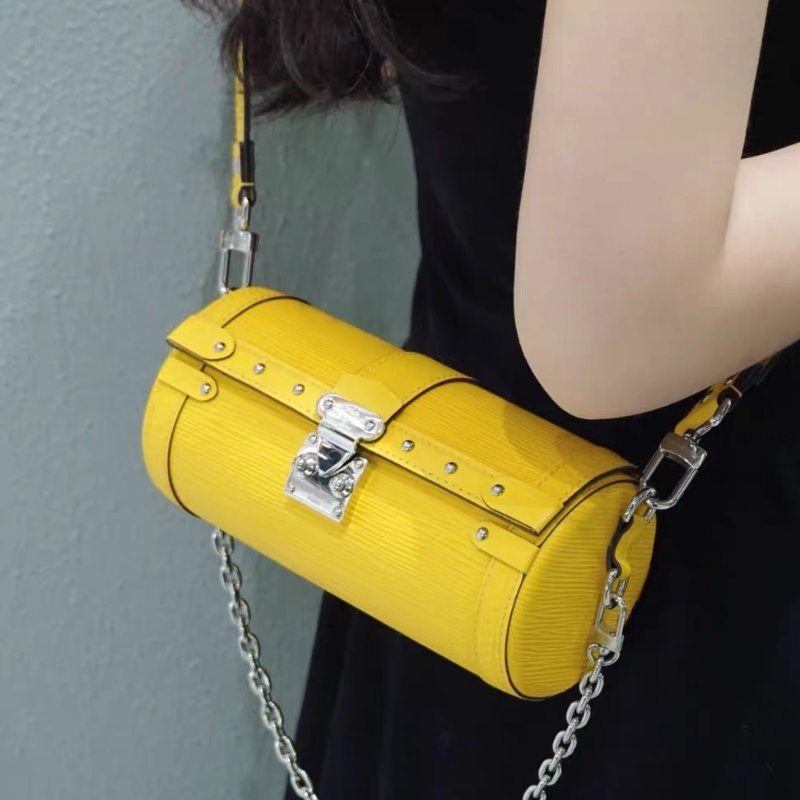 LV Papillon TRUNK 黃色牛皮水波紋鏈條包腋下包 芯片款 19*9*9cm 98新配件塵袋-1