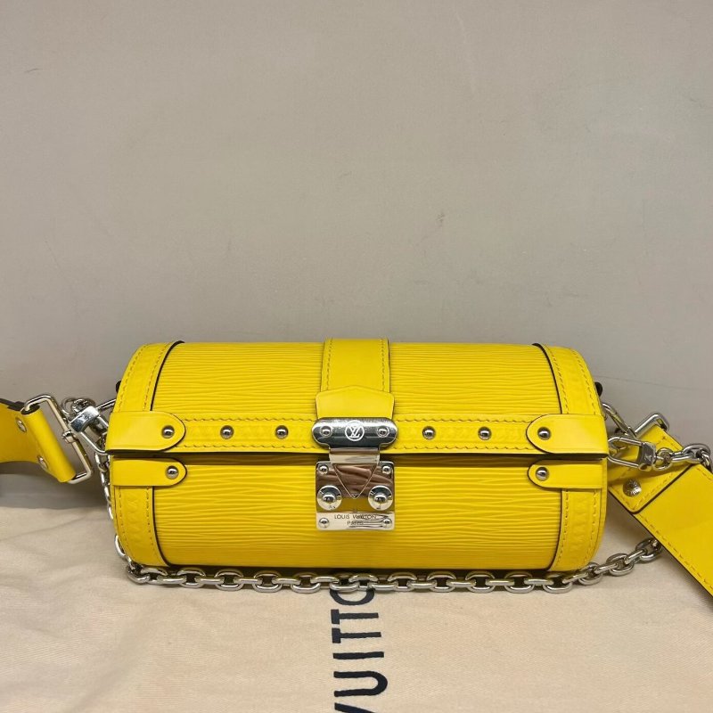 LV Papillon TRUNK 黃色牛皮水波紋鏈條包腋下包 芯片款 19*9*9cm 98新配件塵袋-2
