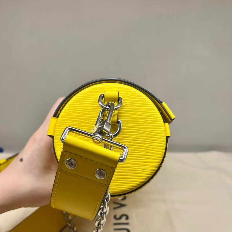 LV Papillon TRUNK 黃色牛皮水波紋鏈條包腋下包 芯片款 19*9*9cm 98新配件塵袋-5