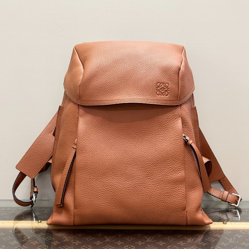 ️LOEWE 老款Military棕色 粒面牛皮後背包34*39*15 98新配件塵袋-1