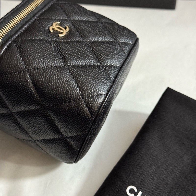 99新chanel香奈兒 黑色金扣荔枝紋牛皮盒子包單肩斜挎包 鏡子原膜在 24年芯片款有盒子 塵袋 尺寸：10*7*9cm。-3