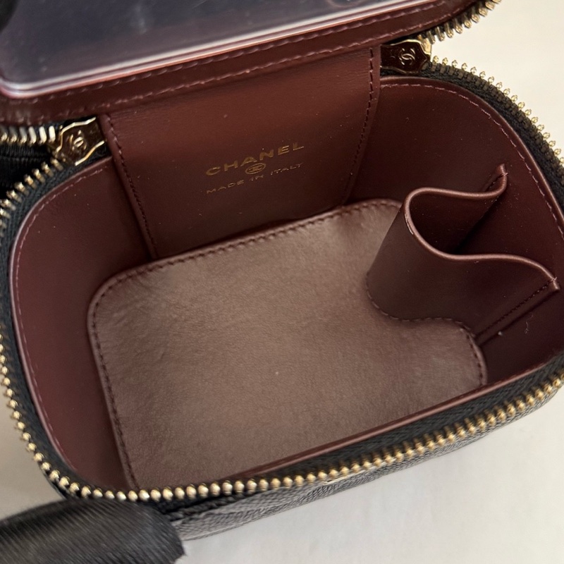 99新chanel香奈兒 黑色金扣荔枝紋牛皮盒子包單肩斜挎包 鏡子原膜在 24年芯片款有盒子 塵袋 尺寸：10*7*9cm。-10