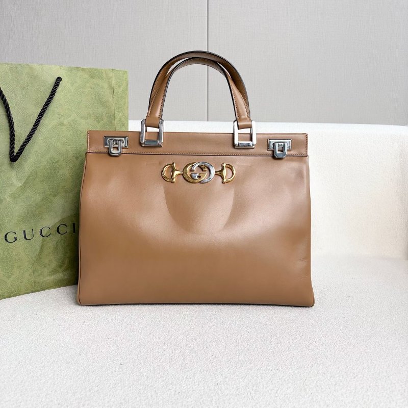 Gucci ZUMI手提斜背包大號 棕色牛皮 34*26*11 98新配件塵袋 肩帶-2