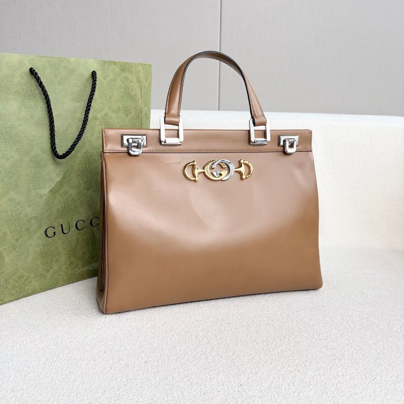 Gucci ZUMI手提斜背包大號 棕色牛皮 34*26*11 98新配件塵袋 肩帶-3