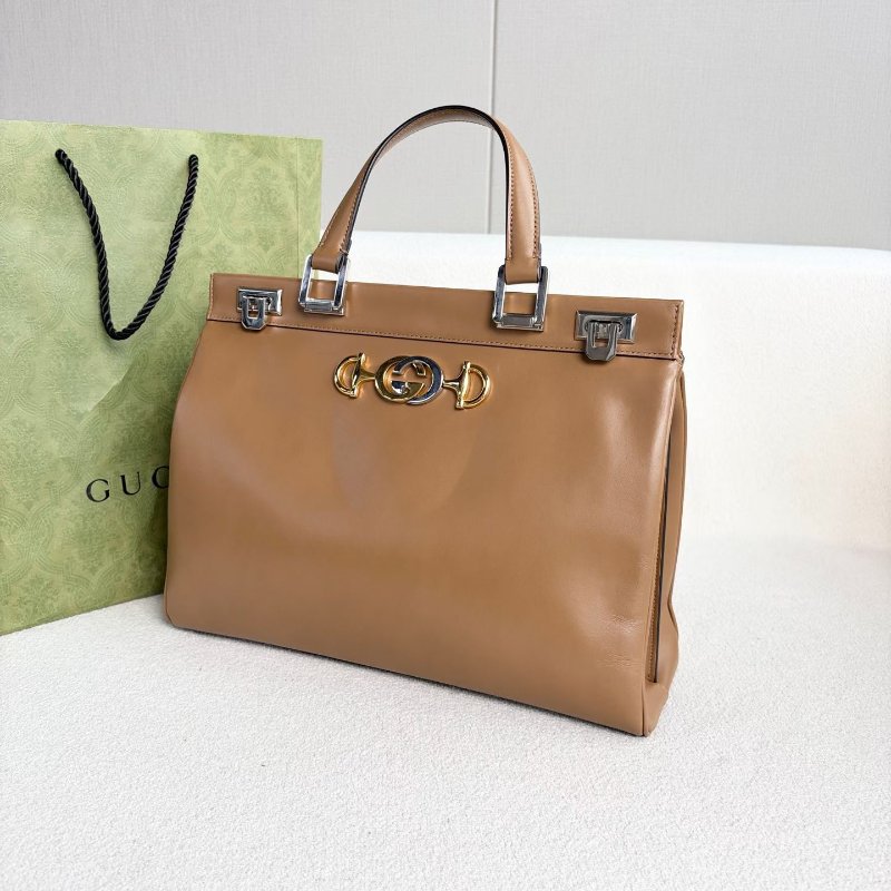 Gucci ZUMI手提斜背包大號 棕色牛皮 34*26*11 98新配件塵袋 肩帶-4