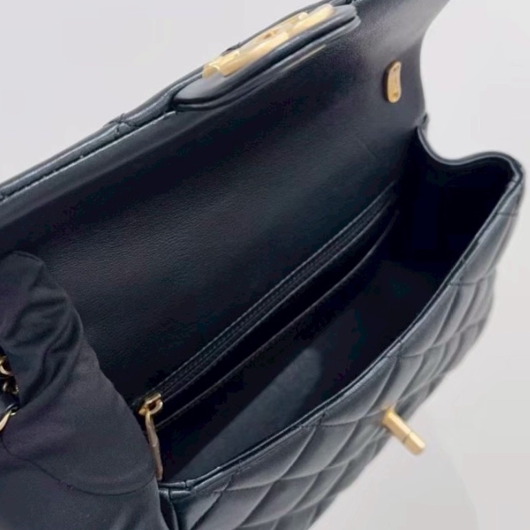 🧿CHANEL香奈兒黑金菱格紋羊皮珍珠方胖子鏈條包芯片款-13