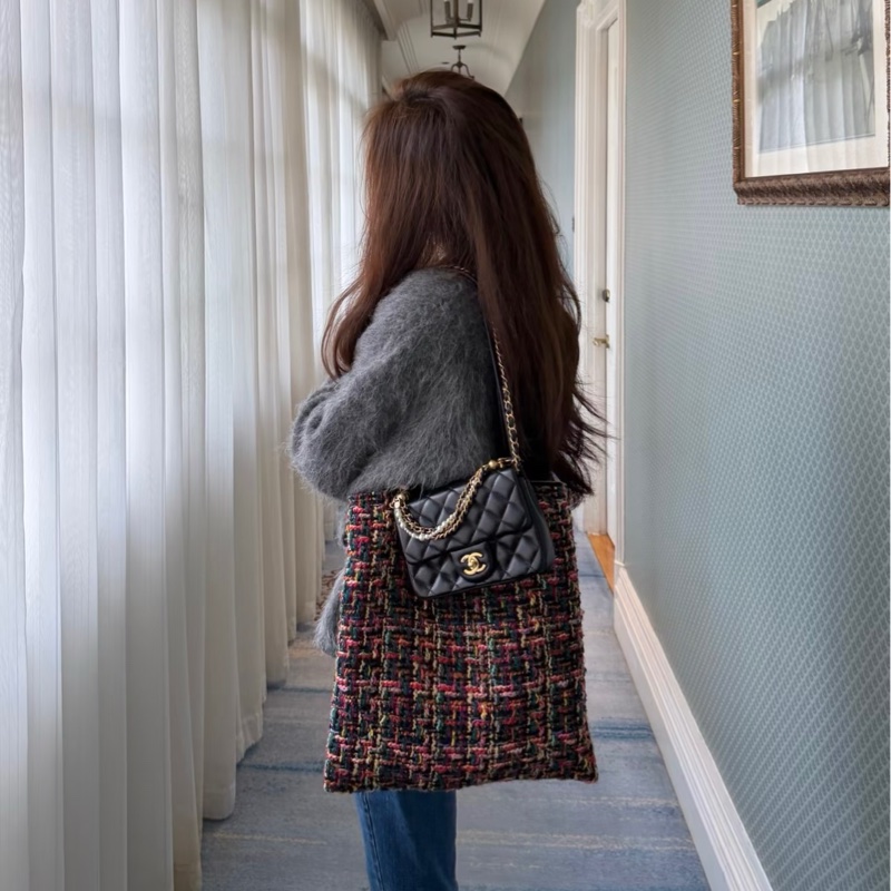 🧿CHANEL香奈兒黑金菱格紋羊皮珍珠方胖子鏈條包芯片款-22