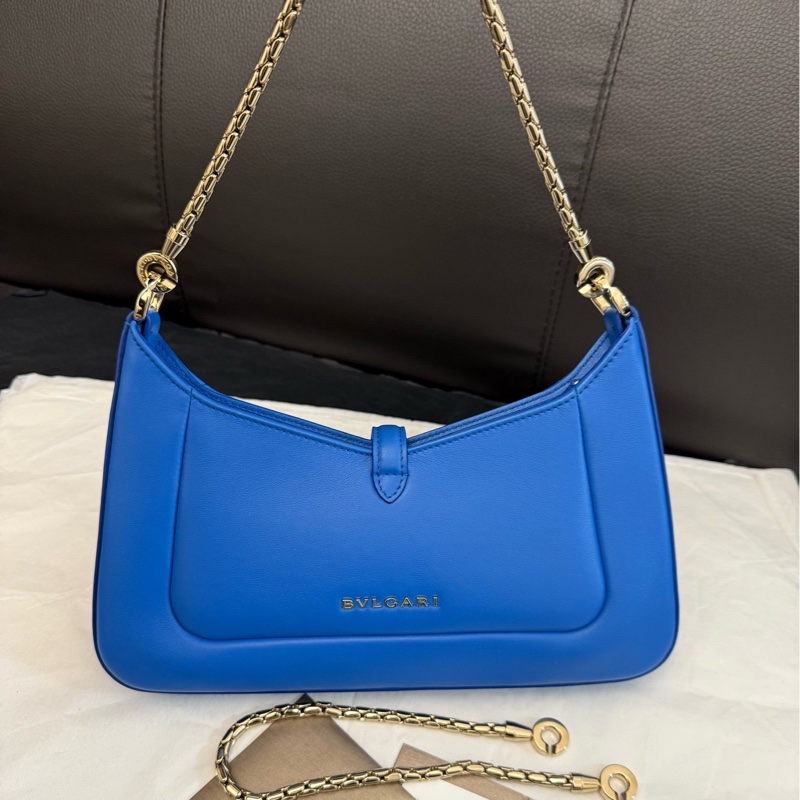 99新Bvlgari寶格麗Serpenti Baia系列單肩斜挎包新款hobo腋下包,經典蛇形設計 藍色小牛皮 23年尺寸:27.5 x 18 x 4.5cm, 附件:保卡 肩帶。-2