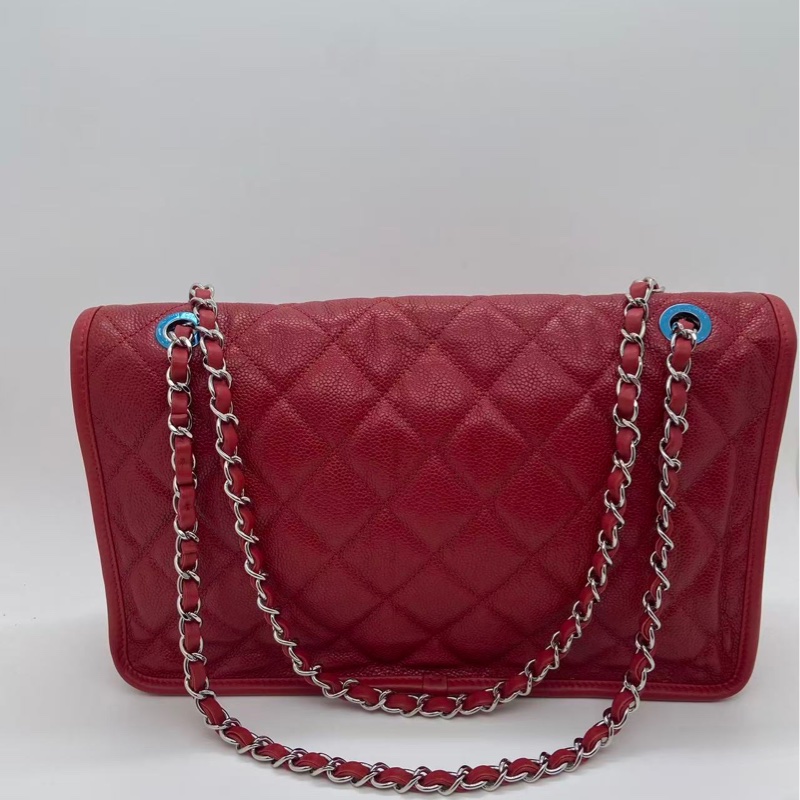 CHANEL/香奈兒荔枝紋牛皮季節CF鏈條包紅色,鐳射18開-1