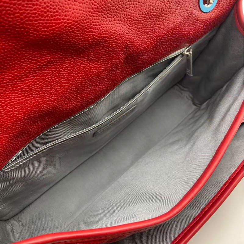 CHANEL/香奈兒荔枝紋牛皮季節CF鏈條包紅色,鐳射18開-4