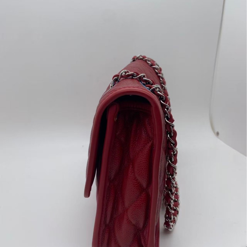 CHANEL/香奈兒荔枝紋牛皮季節CF鏈條包紅色,鐳射18開-6