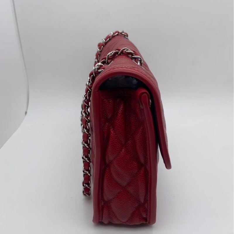 CHANEL/香奈兒荔枝紋牛皮季節CF鏈條包紅色,鐳射18開-7