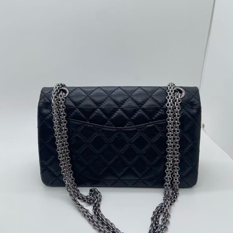 Chanel香奈兒2.55中號彗星徽章圖案黑色牛皮復古金扣鏈條包,鐳射24開-1