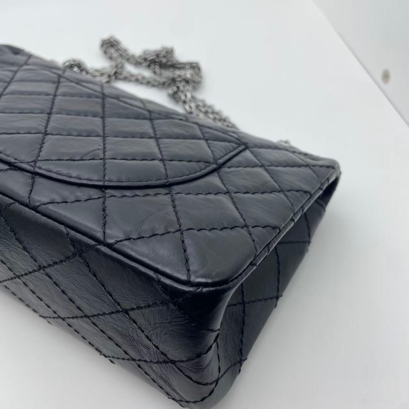 Chanel香奈兒2.55中號彗星徽章圖案黑色牛皮復古金扣鏈條包,鐳射24開-13