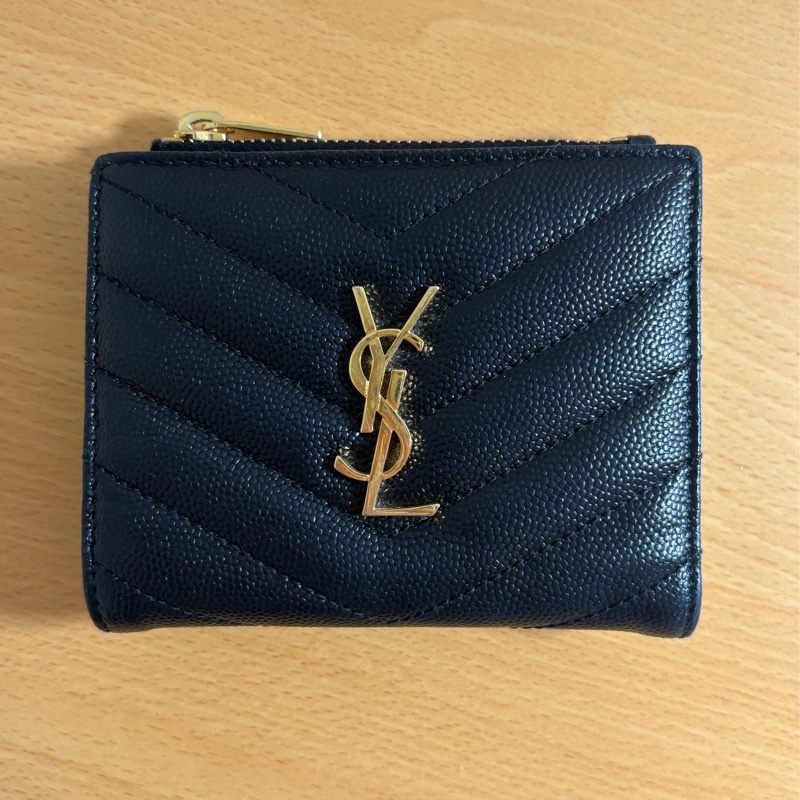 YSL 魚子醬對開短夾 黑金-16
