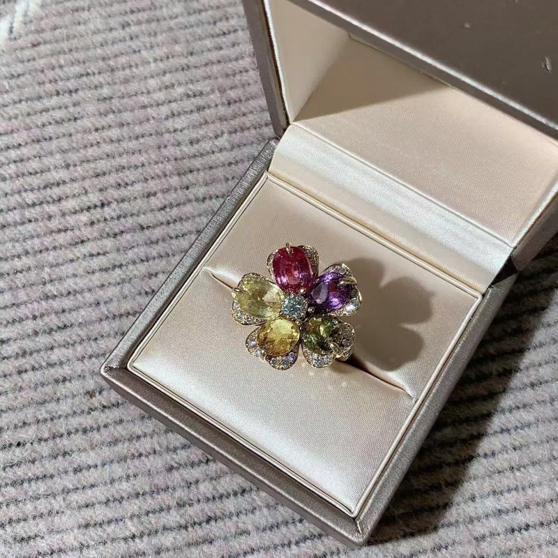 Bvlgari寶格麗sapphier flower系列高端彩寶鑲鑽戒指，天然寶石限定 超稀缺款式，直徑2.5cm 實物璀璨奪目，53碼-4