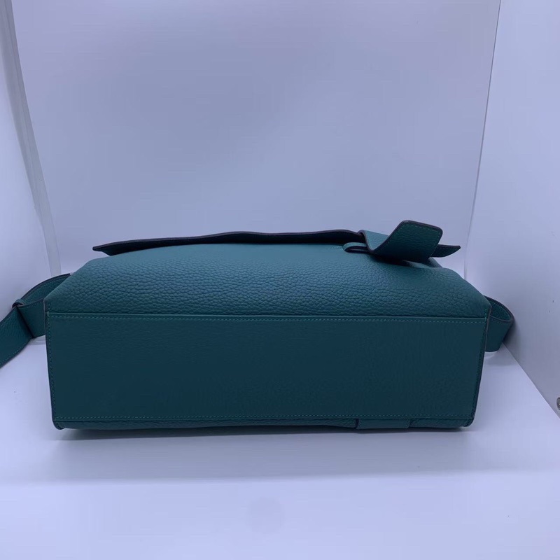 二手HERMES愛馬仕Alfred全皮郵差包,孔雀藍,R刻 35×25-2