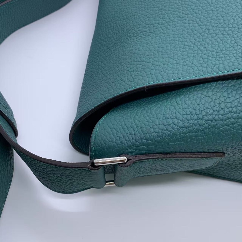 二手HERMES愛馬仕Alfred全皮郵差包,孔雀藍,R刻 35×25-8