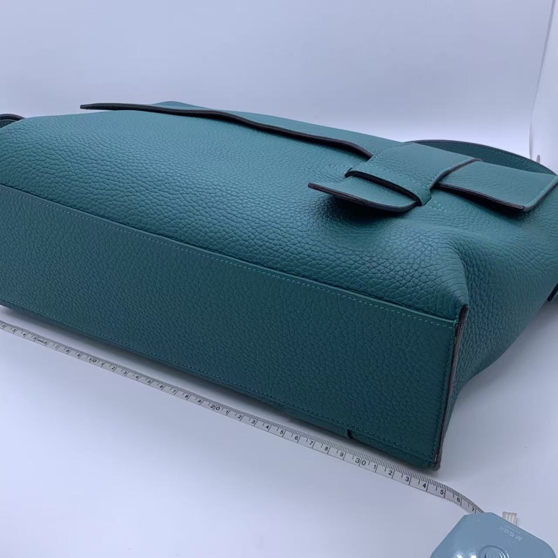 二手HERMES愛馬仕Alfred全皮郵差包,孔雀藍,R刻 35×25-10