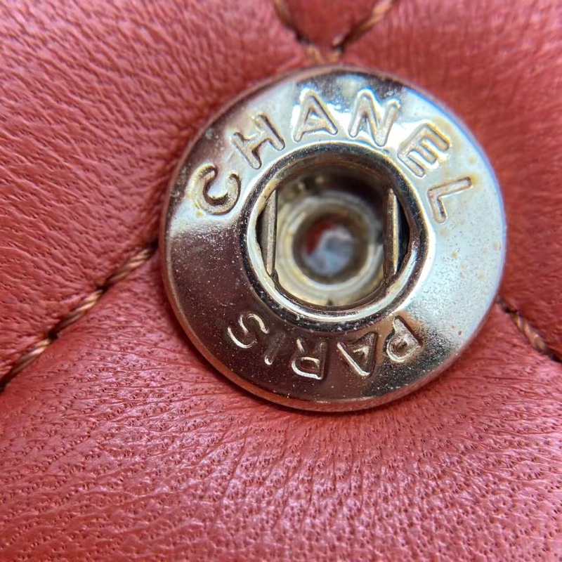 Chanel香奈兒cf中號棕紅色羊皮雙蓋淡金扣鏈條包，芯片款-7