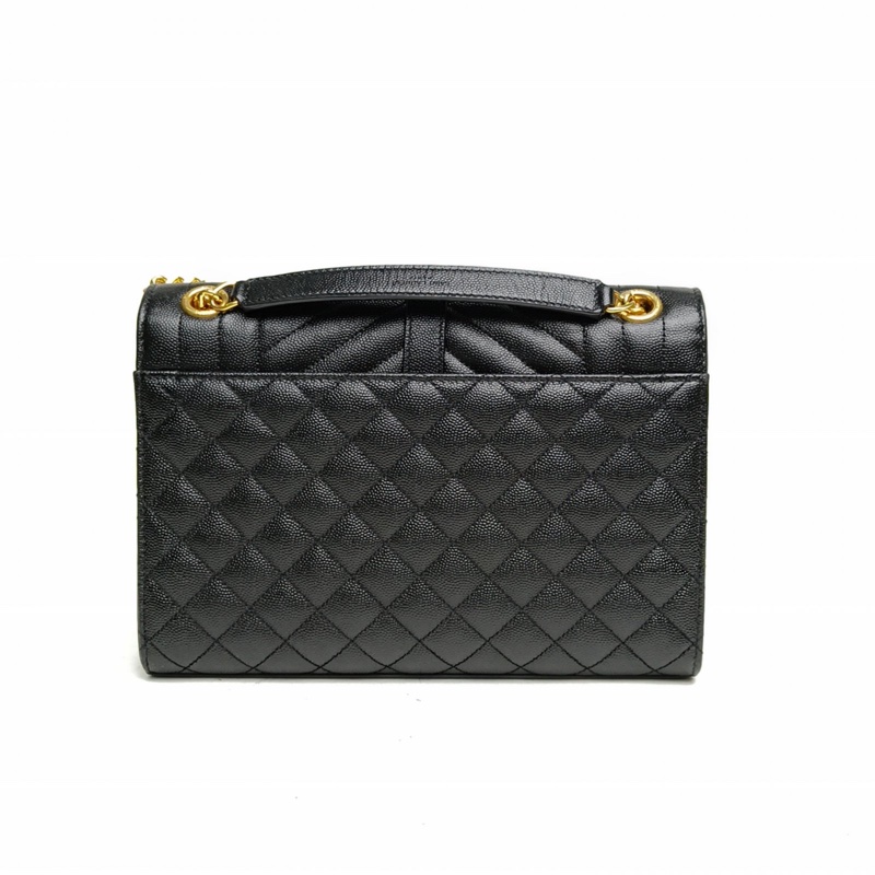 SAINT LAURENT Envelope絎縫紋理信封包中號黑色牛皮金扣-2