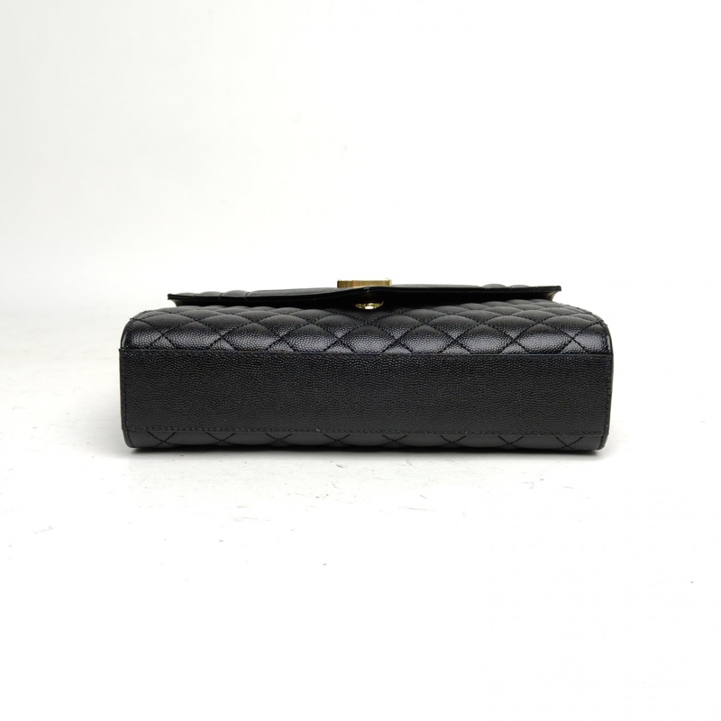 SAINT LAURENT Envelope絎縫紋理信封包中號黑色牛皮金扣-3