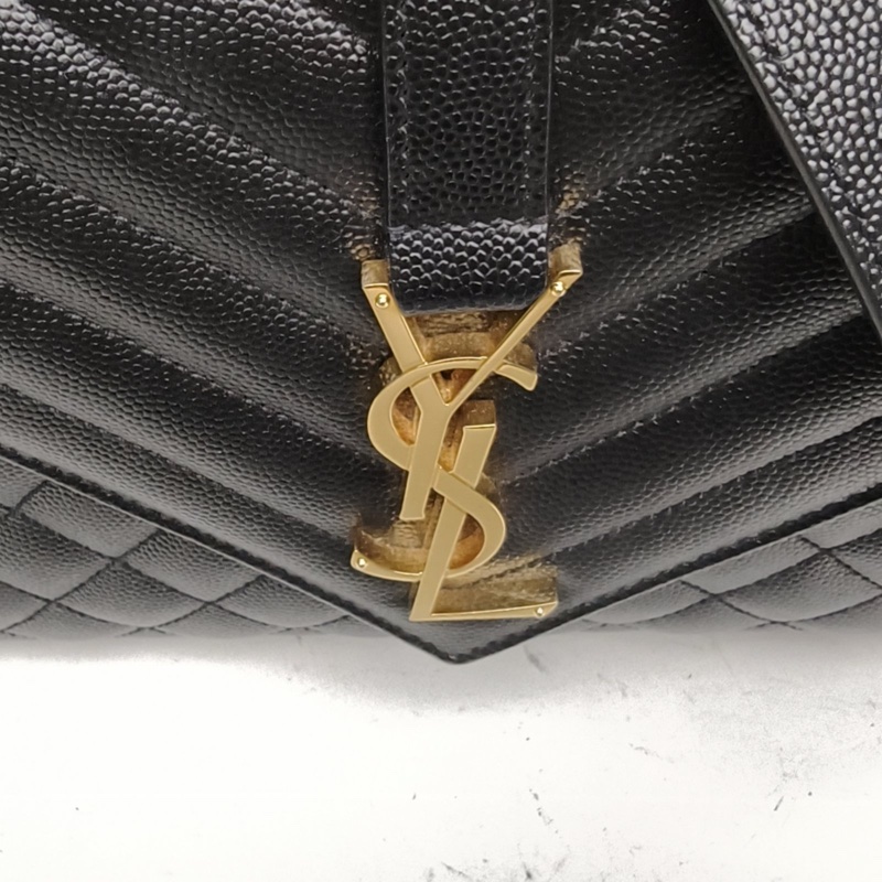SAINT LAURENT Envelope絎縫紋理信封包中號黑色牛皮金扣-4