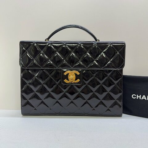 CHANEL Vintage菱格紋漆皮公事包