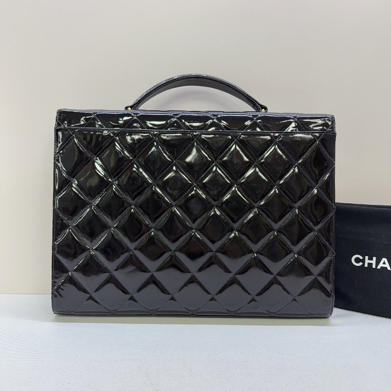 CHANEL Vintage菱格紋漆皮公事包-1