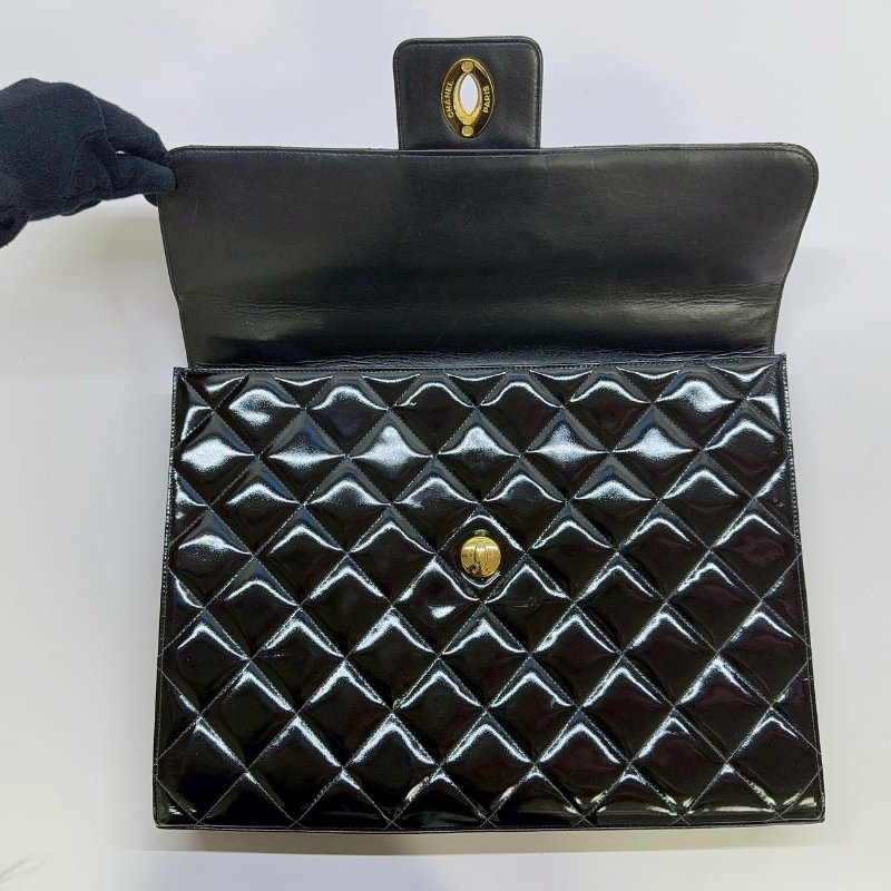 CHANEL Vintage菱格紋漆皮公事包-4