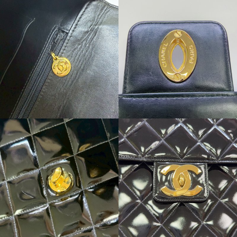 CHANEL Vintage菱格紋漆皮公事包-5