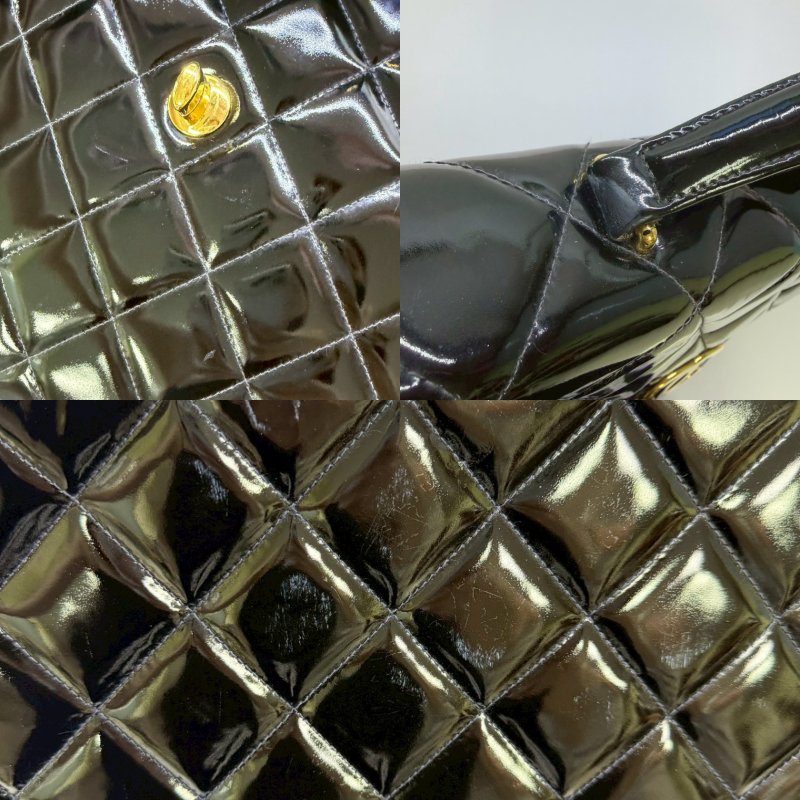 CHANEL Vintage菱格紋漆皮公事包-6