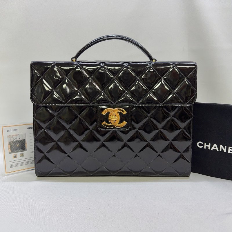 CHANEL Vintage菱格紋漆皮公事包-0