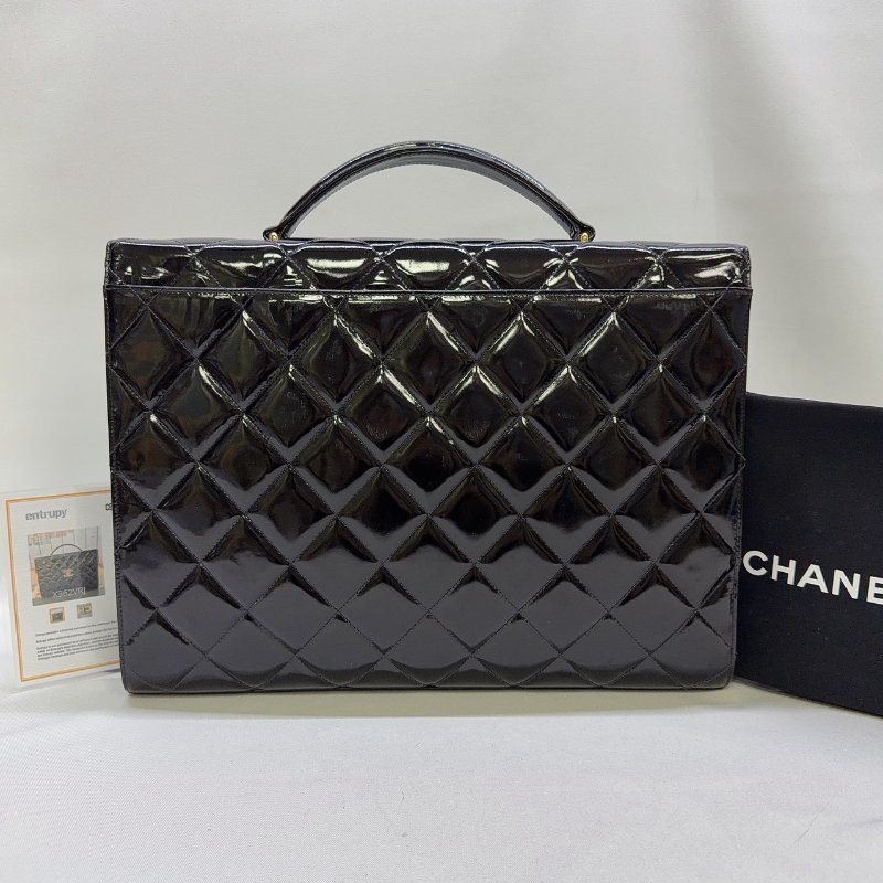 CHANEL Vintage菱格紋漆皮公事包-1