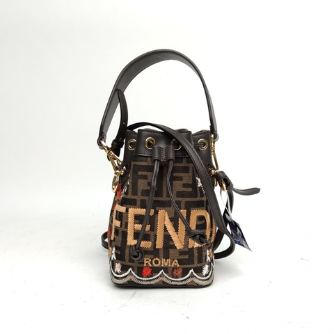 FENDI MONTRESOR迷你水桶包老花帆布金扣