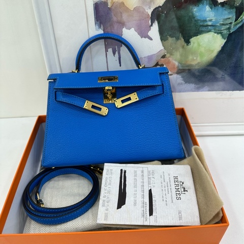 Hermes 愛馬仕 mini kelly 二代 水妖藍金扣 山羊皮 A刻 有購證