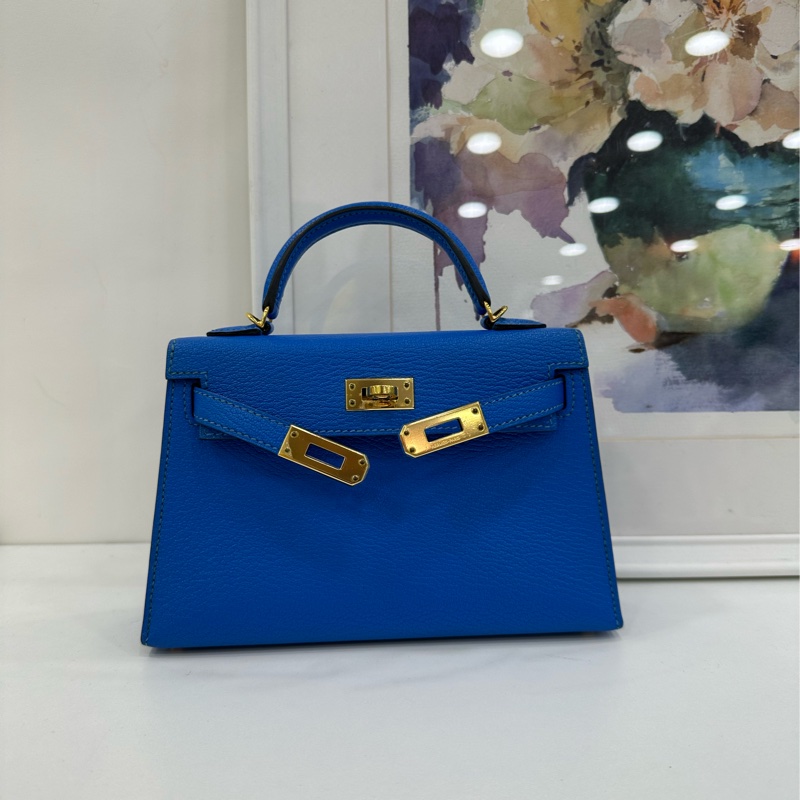 Hermes 愛馬仕 mini kelly 二代 水妖藍金扣 山羊皮 A刻 有購證-1